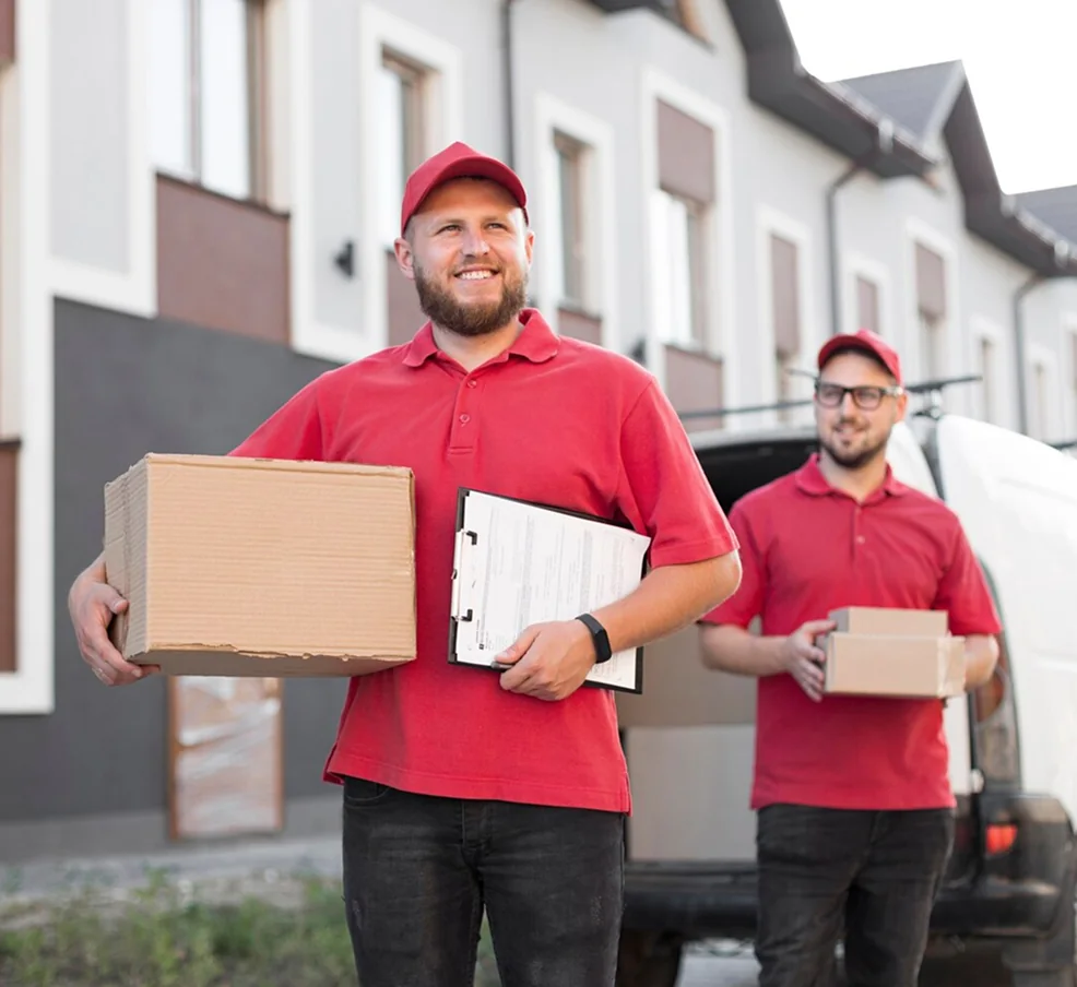 A CBD Movers removalist loading a large box into the back of a moving van