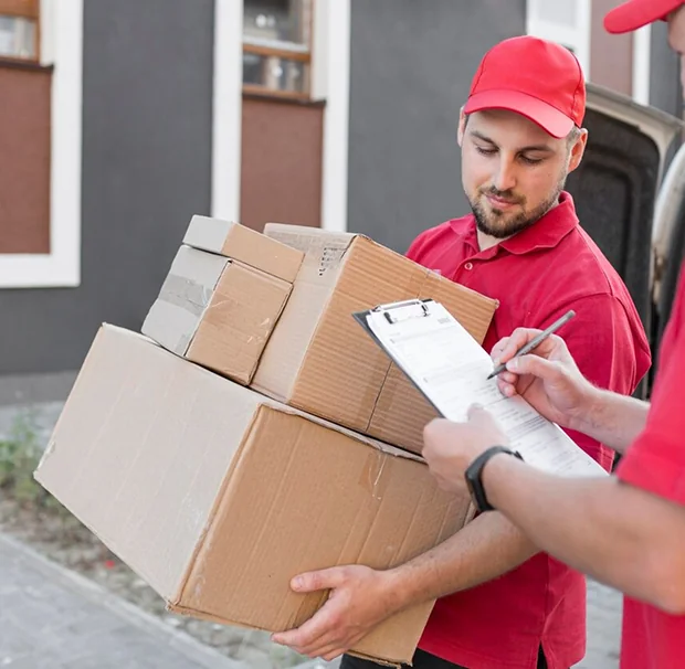 A CBD Movers removalist loading a large box into the back of a moving van